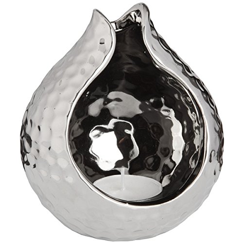Hill 1975 Silver Ceramic Tea Light Holder with Dimple Effect, Mixed, 11.5 x 10 x 10 cm