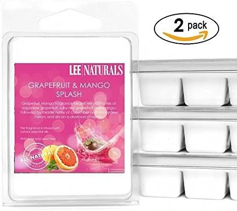 Lee Naturals Summer - (2 Pack) GRAPEFRUIT &amp; MANGO SPLASH Premium All Natural 6-Piece Soy Wax Melts. Hand Poured Naturally Strong Scented Soy Wax Cubes