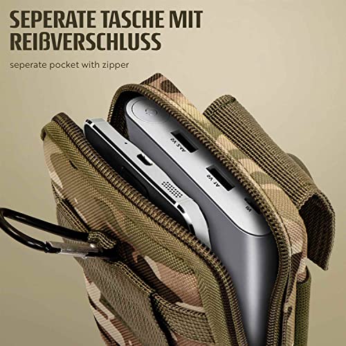 ONEFLOW Funda de supervivencia compatible con ZTE Blade A52 – Funda de nailon con mosquetón, funda táctica EDC con soporte para cinturón, funda exterior – Camo Verde