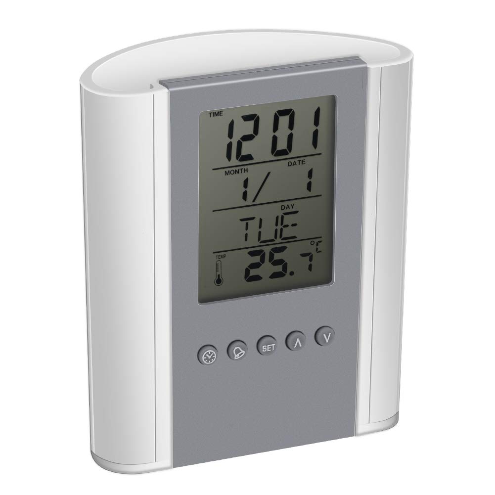 Digital Clock Pen Holder Multifunctional Digital Alarm Clock Temperature Time Display Table Pencil Holder Case Organizer