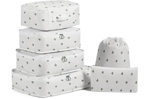 Fxkoolr 6 Set Packing Cubes, Luggage Packing Organizers Packing Cubes Set for Travel, White Cactus