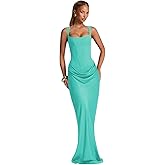 Tianzhihe Pleated Satin Prom Dresses for Women 2026 Square Neck Spaghetti Straps Long Long Satin Mermaid Formal Dress