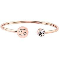 Zuo Bao Simple Rose Gold Zodiac Sign Cuff Bracelet with Birthstone Birthday Gift for Women Girls