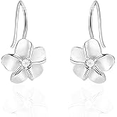 925 Sterling Silver Plumeria Flower Hoop Earrings for Women – 18K Gold Plated Hypoallergenic Dangle Earrings, Lightweight Leverback Jewelry for Sensitive Skin, Valentine’s Day Gifts