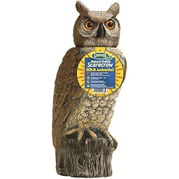 Dalen Gardeneer 100055888 Gardeneer by Dalen Solar Action Owl Natural Scarecrow Device, 18in, 18 in, Yellow