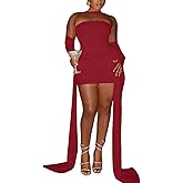 Women Sexy Strapless Tube Top Mesh Layered Mini Dress Bodycon Ruched Side Ribbons Bandage Dress Birthday Dresses