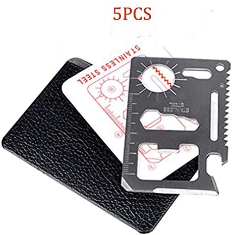 TTOBS 11 in 1 Credit Card Wallet Knife Stainless Steel Survival Utility Perfect Tool for Bug Out Bag Camping Fishing Include Knife Saw Bottle Opener Head Screwdriver 4 Position Wrench and More (5PCS)