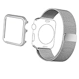Apple Watch Band, Biaoge Milanese Loop Stainless Steel Wrist Starp Replacement with Aluminum Protective Case for Apple Watch Series 2 Series 1 (42mm Silver)