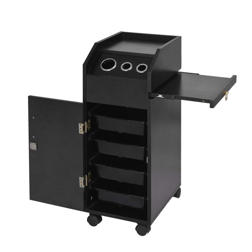 nozama Salon Storage Trolley Cart with 4 Drawers Lockable SPA Beauty Rolling Trolley Cart Storage Organizer Hair Salon Utility Cart with Hair Dryer Holder (Black): Beauty