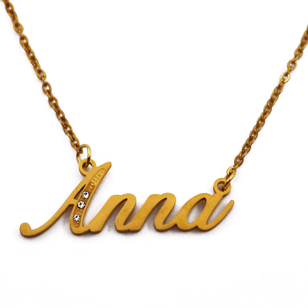 Kigu Name Necklace Anna - Gold Tone - Custom Name Necklace - Personalised Jewellery for Ladies- Customised Jewellery for Girls- Custom Pendant Anna
