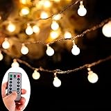 KOLIER Globe String Lights 16Feet 50LEDs with Remote Control,8 Modes Battery Operated Fairy Starry Light Waterproof Indoor/ Outdoor for Christmas Tree,Party,Wedding(Warm White,Dimmable)