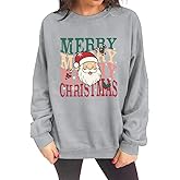 Christmas Sweatshirts for Women Santa Claus Merry Christmas Shirts Funny Xmas Vacation Graphic Pullover Tops