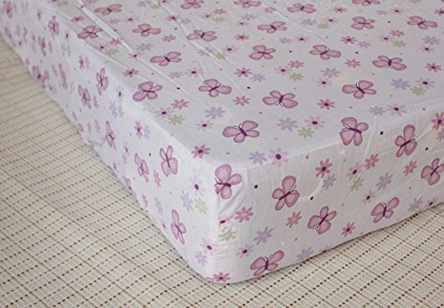 Baby Crib Bedding Sheets, Cotton Crib Sheet, Cute Cartoon Print Fitted Crib Sheet of All Kinds (Purple pink butterfly)