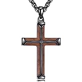 HBLICY Cross Necklace for Men 925 Sterling Silver Black Cross Wooden/Turquoise Pendant Necklace Religious Christian Jewelry Gifts