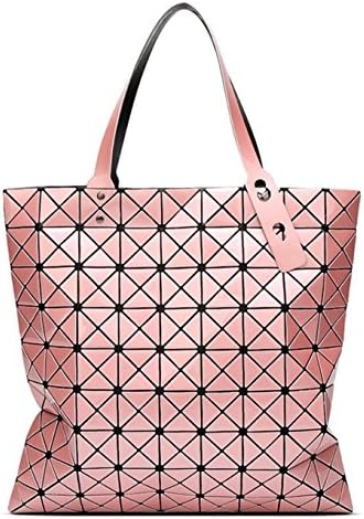 Kayers Sulliva Womens Fashion Geometric Plaid Tote Bag PU Leather Shoulder Bag Top-handle Handbags Large Pink