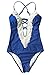 CUPSHE Women's Ladies Vintage Lace Bikini Set Beach Swimwear Bathing Suit One Piece Swimsuit, L Blue