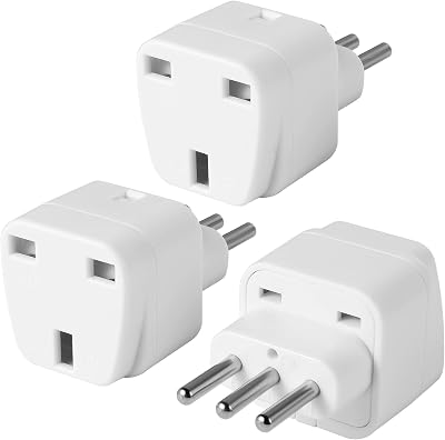 TENINYU 3-Pack UK to Italy Travel Plug Adapter Grounded Type L 3 Pin White