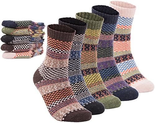 Mens Winter Warm Wool 5 pairs Crew Cute Socks Mixed Color
