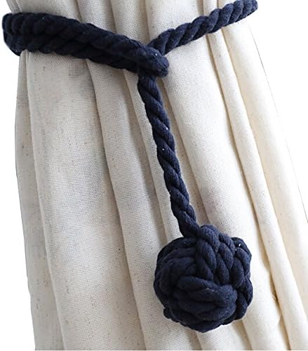 Cucumis 2 Pieces Fine Hand Tied Curtain Clip Holdbacks Rural Knot Ball Cotton Cord Drapery Tiebacks Tie Band (Black)