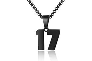 SUSOOK Number Necklace for Boy Black Athletes Number Stainless Steel Chain 00-99 Number Charm Pendant Personalized Sports Jewelry for Men Basketball Baseball Football