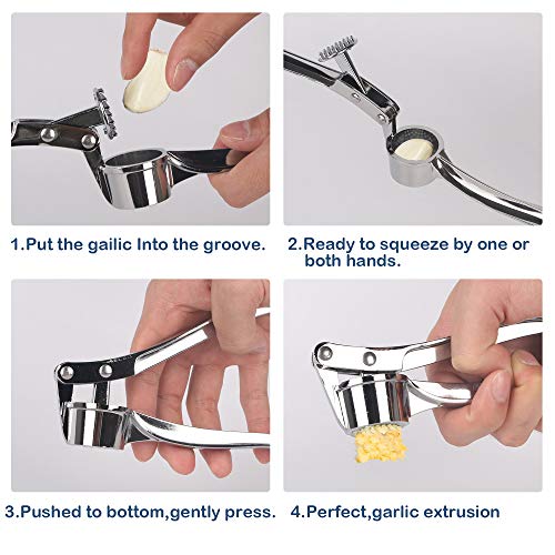 ISKM Garlic Press Mincer Ginger Crusher Peeler Squeezer Heavy Duty Stainless Steel Garlic Presser Chopper Professional Food Prep Grade Dishwasher Safe Easy to Clean