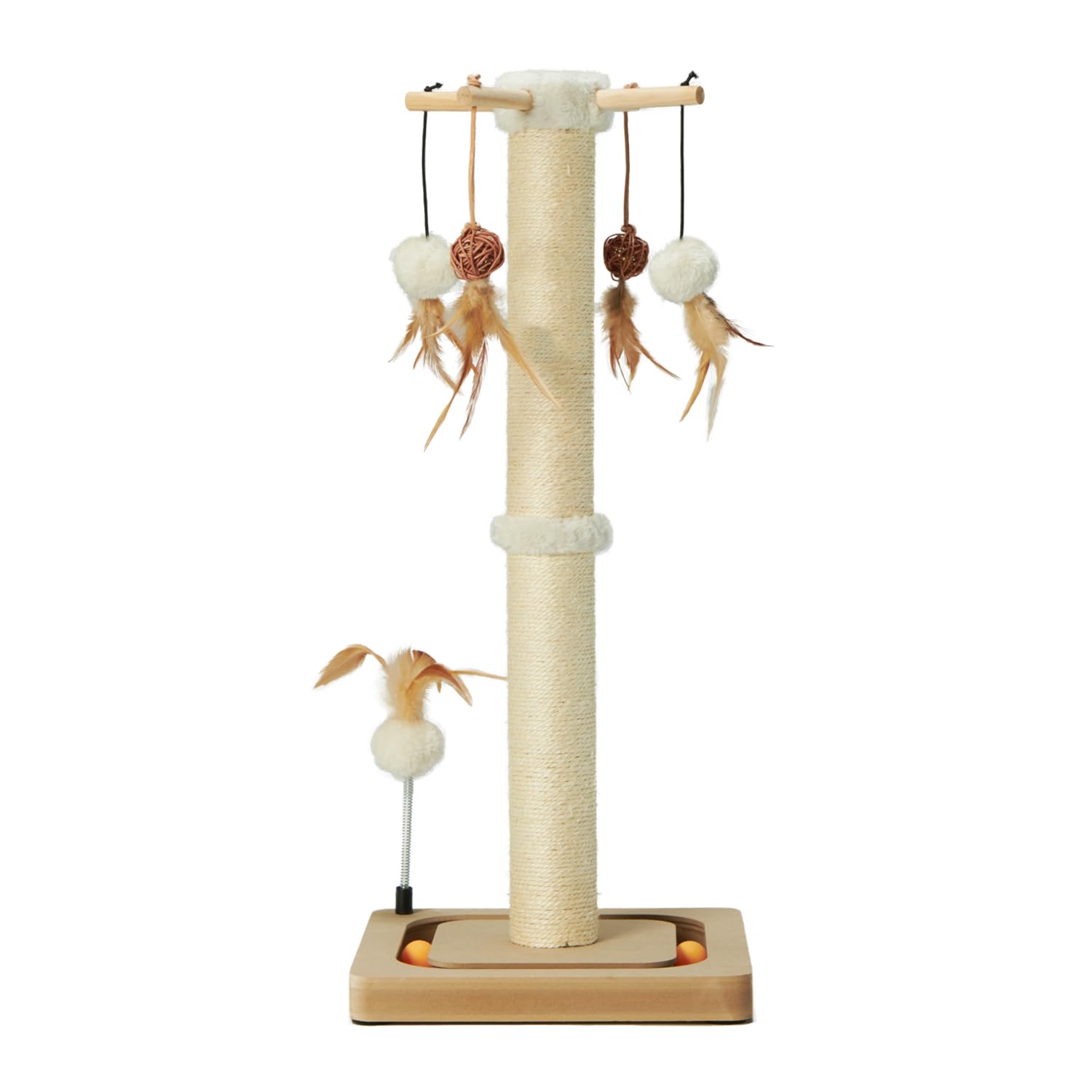 Photo 1 of PEEKAB Cat Scratching Post 27 Inches Sisal Scratch Posts with Track Ball Toys for Indoor Cats,Kittens Scratcher Toy Beige