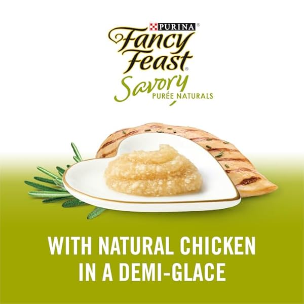 FANCY FEAST SAVORY PUREE NATURALS CHICKEN FLAVORED IN A DEMI-GLACE SQUEEZABLE ADULT CAT TREATS, 1.4 OZ.