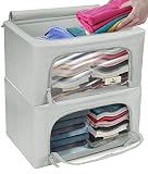 Sorbus Storage Bins Boxes, Foldable Stackable Container Organizer Basket Set with Large Clear Window & Carry Handles, for Bedding, Linen, Clothes (Gray)
