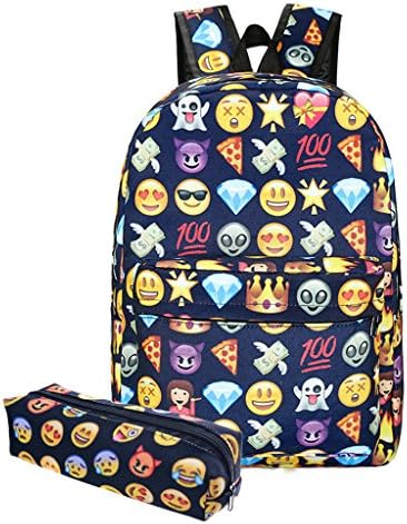 Koojooe Canvas Unisex Emoji School/Hiking/Travel/Camping/Laptop Backpack/Book Bags/Daypacks for Kids/Girls/Boys/Teenagers/Women(Free Pencil Bag) (Navy Blue)
