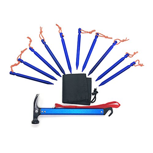 function & ultralight Aluminum Camping Hammer Hammer Stake Puller With 10 Tent Nails for outdoor camping climbing blue - Thumbnail 5