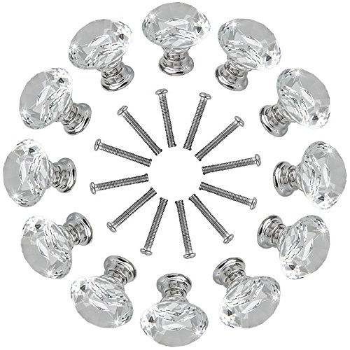 EEEKit 12-pack Crystal Glass Cabinet Knobs 30mm Diamond Shape Drawer Kitchen Cabinets Dresser Cupboard Wardrob