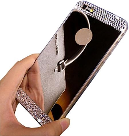 iPhone 5/5S SE Case,Hismo(TM) Cute Diamond Bling Spark with Rhinestone Mirror Back Rubber TPU Crystal Slim Case for iPhone 5/5S SE (Silver)
