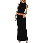 Skirt Sets Women 2 Piece Outfits - Sexy Two Pc Sleeveless Tank Crop Top Fold Over Maxi Long Skirts