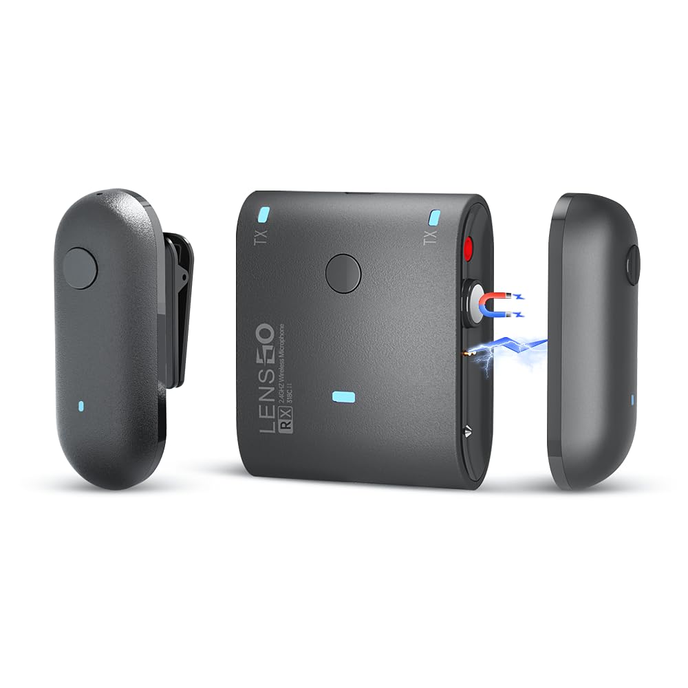 LENSGO 2.4GHz dual Clip on Wireless Lavalier Microphone for Canon Nikon Sony DSLR Camera Camcorder Android Rechargeable Lapel Mic for Video Recording Interview TikTok YouTube Live Streaming-B (Black)