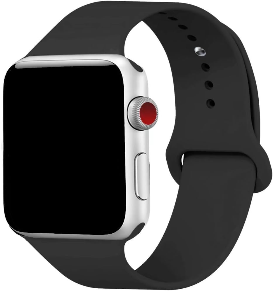 Yaber Soft Silicone Replacement Sport Band Compatible with Apple Watch 40MM 44MM 38MM 42MM All Models (Black, 42MM/44MM S/M)