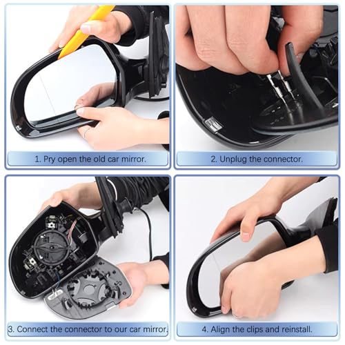 Rear View Mirror Glass Compatible with Audi A3 A4 A5 External Left Heated Aspherical Mirror Car Rear View Mirror Replacement with Panel