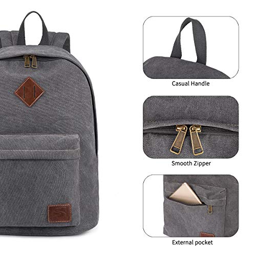 Canvas School Laptop Backpack, Durable Rucksack, Travel Notebook Bag, for Men Women (Gray)