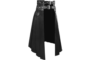 Mens Vintage Gothic Pleated Skirt Scottish Kilts Retro Steampunk Utility Skirt Streetwear Hip Hop Skirts with Belt