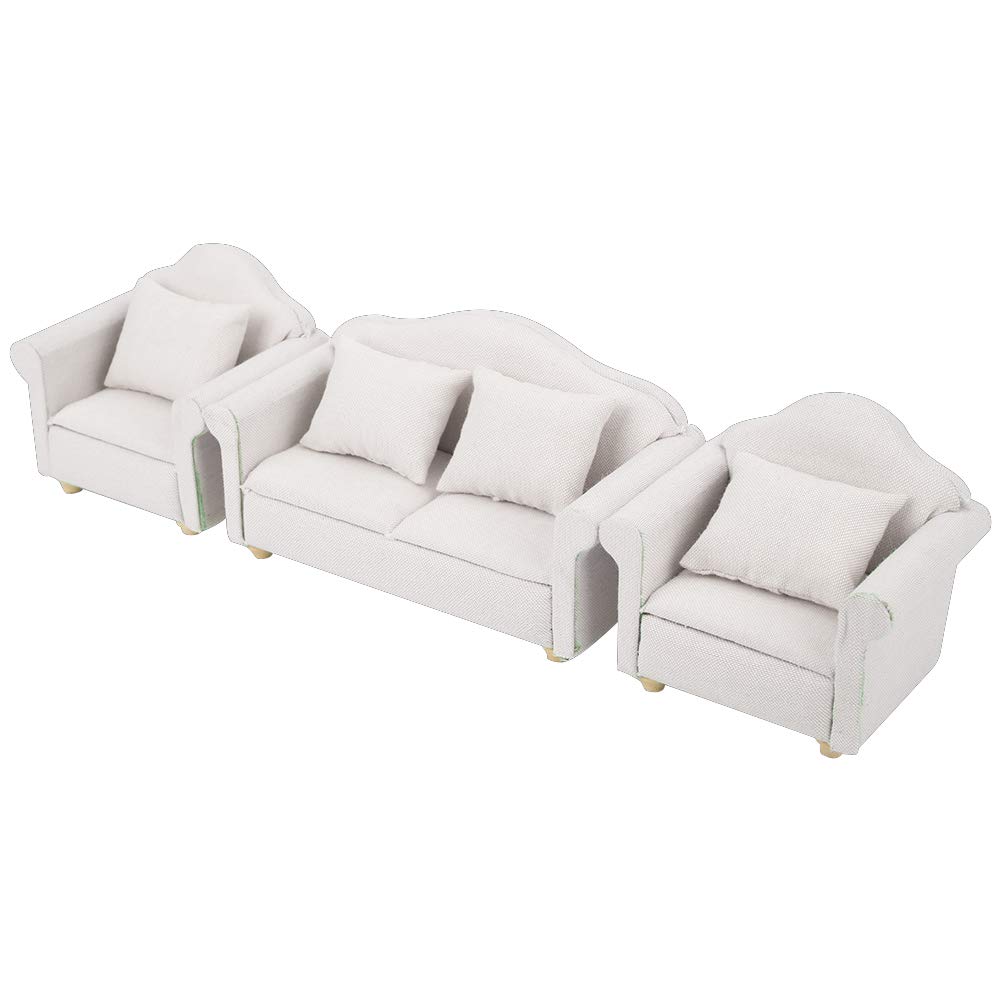 Dollhouse Couch, Handmade White 1:12 Scale Miniature Sofa Set 3Pcs Cushion for Collectors Hobbyists Miniature Displays Craft Projects Furniture Accessories