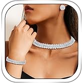 Gangel Rhinestone Necklace Earring Set Crystal Bracelet and Necklace Choker Prom Wedding Silver Jewelry Sets Accessories for Women