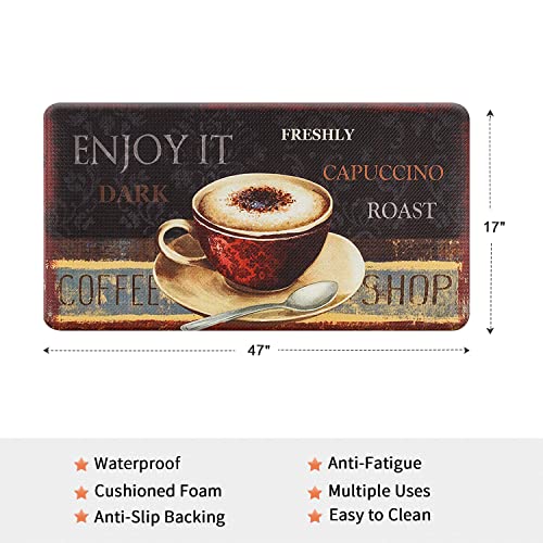 EVERGRACE Kitchen Floor Mat 17 x 30 inch, Coffee Theme AntiFatigue