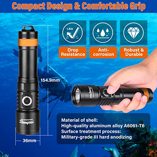 ORCATORCH D710 Scuba Diving Light, 3000 Lumens Super Bright Underwater