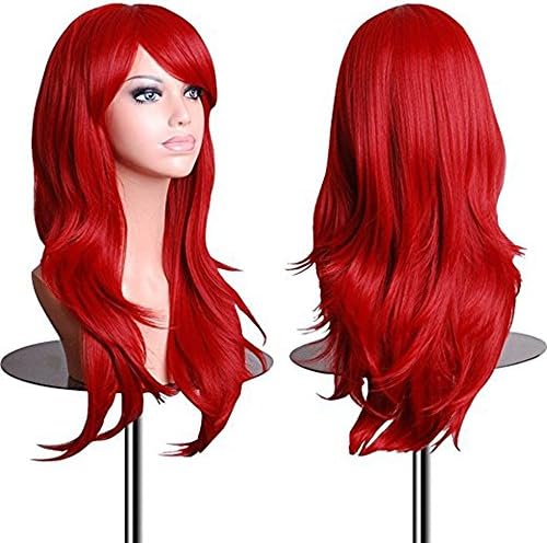 Red Wig for Party or Cosplay, Theme parties, Halloween or daily use, JVSURF Fashion Glamour Long and Curly Natural Fluffy Heat Resistant with Free Wig Cap
