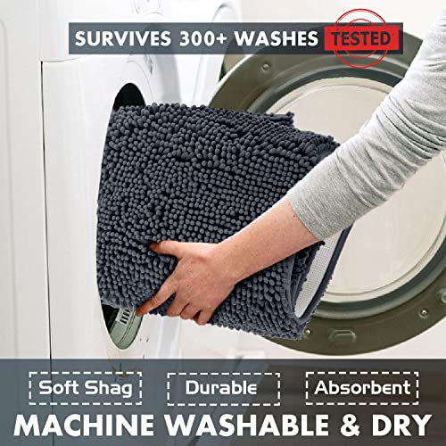 Charcoal Grey Bathroom Rugs Sets 2 Piece, Luxury Chenille Bath Mat Set