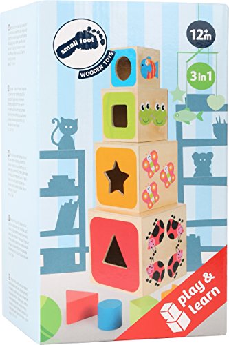 Small Foot Stapelwürfel aus Holz, mit bunten Tiermotiven und integriertem Steckspiel, für Kinder ab 12 Monate, 10627… – Bild 6
