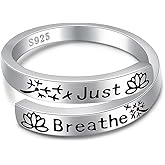 Nedeeo Just Breathe Rings for Women Sterling Silver Encouragement Dandelion Lotus Hope Ring