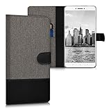 kwmobile Wallet Case for Xiaomi MI Max - Fabric and PU Leather Flip Cover with Card Slots and Stand - Grey/Black