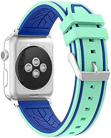 Leefrei Apple Watch Band, Soft Silicone Sport Wristband Replacement Strap for Apple Watch Series 3 Series 2 and Series 1 38mm - Mint Green/Blue
