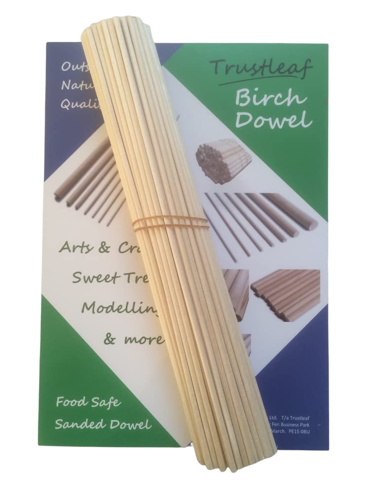 Trustleaf 4mm x 30cm Birch Hardwood Wooden Dowels (100 Dowels)