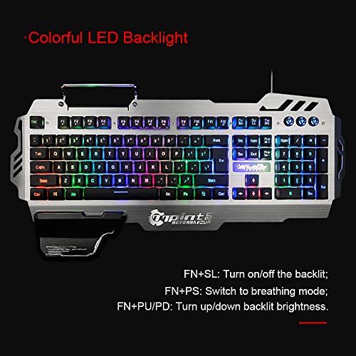 RedThunder K900 Gaming Keyboard - LED Backlit, Phone Holder, Hand Rest, Brushed Metal Cover - Durable, Ergonomic, Quiet, Waterproof - Computer Laptop PC Mac Gamer(Black)
